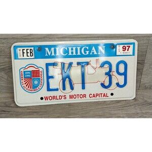 1997 Michigan License Plate World’s Motor Capital # EKT 39, Man Cave, Cabin, Bar